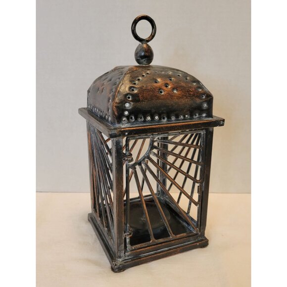 Rustic Metal Lantern Candle Holder Distressed Copper Finish 11" Tall - Picture 9 of 9